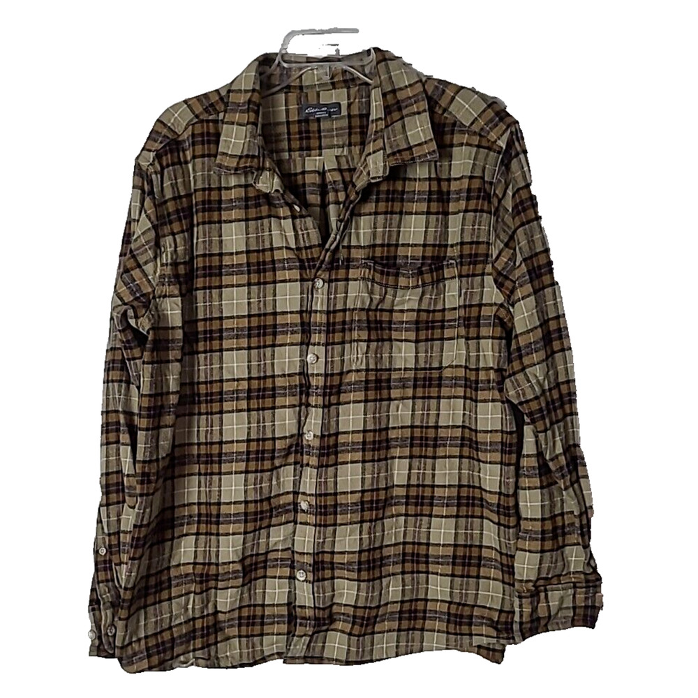 Eddie Bauer Brown Buffalo Plaid Pocket Western Button Down‎ Shirt Men's Size 2XL
